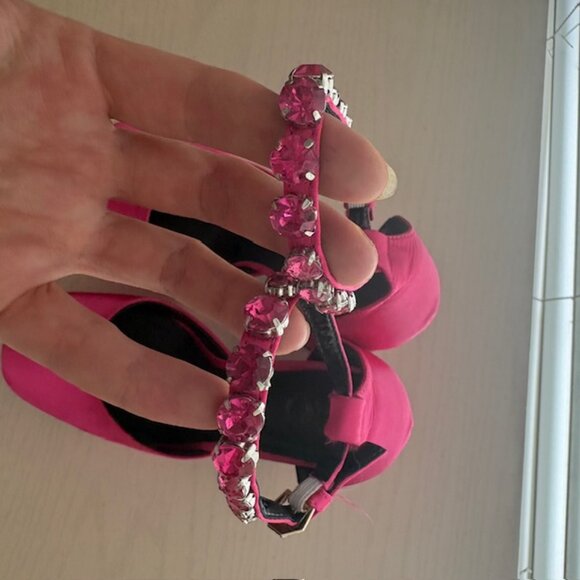 Hot Pink Satin Platform Heels - Picture 2 of 7